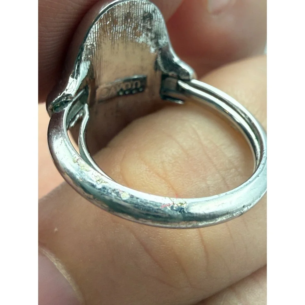 Vintage Avon Silver Tone Oval Abalone Shell Inlay Adjustable Ring Size 5